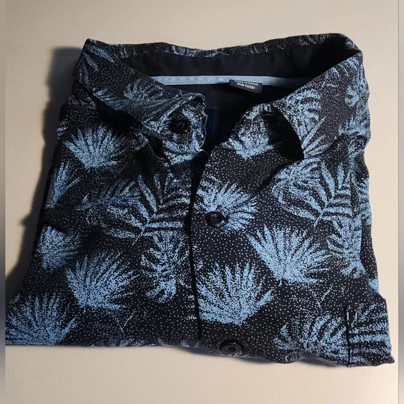 Nat Nast Luxury Originals XL Blue Palm Leaf Button Up Shirt Silk Blend Hawaiian - Picture 4 of 4